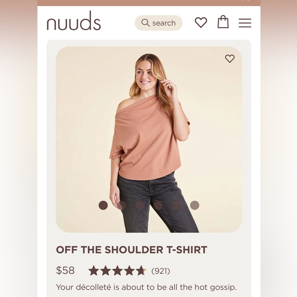 nuuds off the shoulder top in Clay